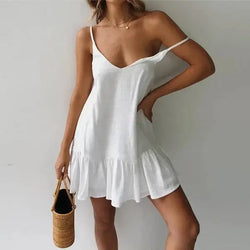Robe Courte à Bretelles Fines Zélie Blanc / XS