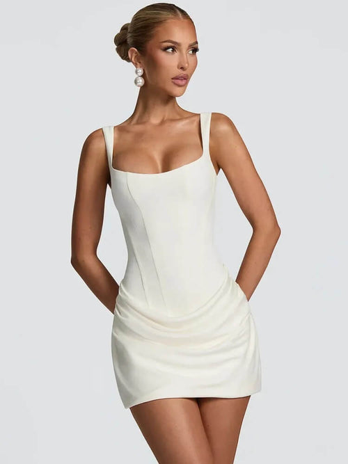 Robe Courte Drapée de Soirée Capri - Blanc / 34