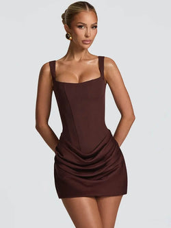 Robe Courte Drapée de Soirée Capri - Brun / 34