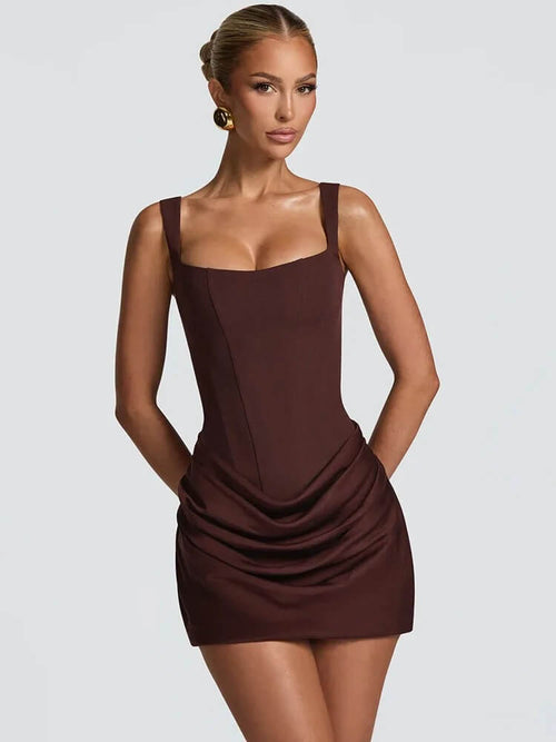 Robe Courte Drapée de Soirée Capri - Brun / 34