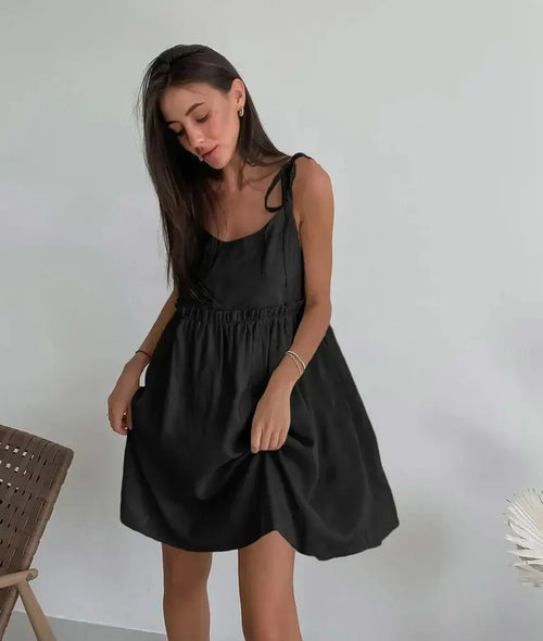 Robe courte fluide à bretelles nouées Maëlle Noir / XS