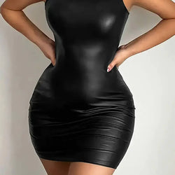 Robe Courte Moulante en Similicuir Domitille
