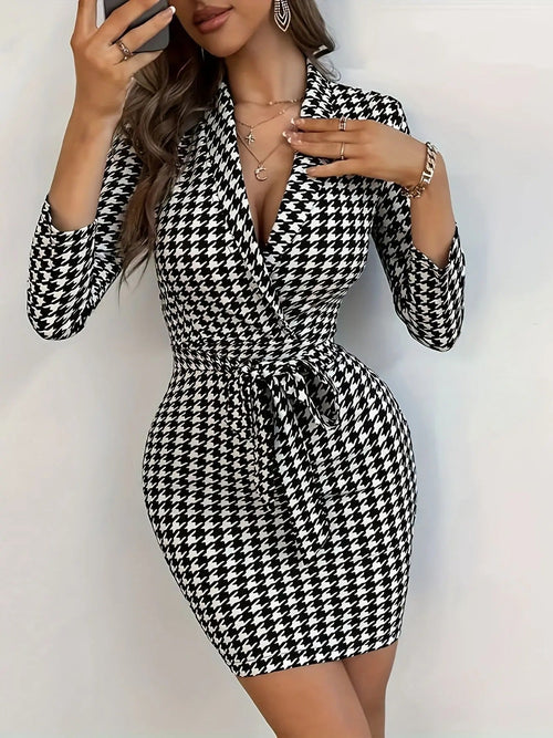 Robe Courte Portefeuille Pied-de-Poule Camden