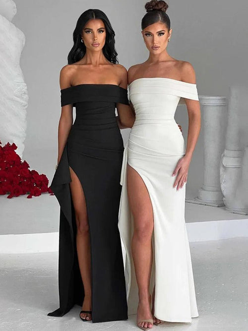 Robe de Soirée Bardot Fendue Sidonie