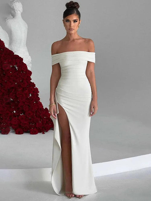 Robe de Soirée Bardot Fendue Sidonie