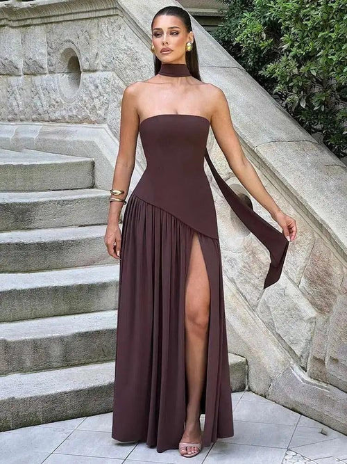 Robe Longue de Soirée Bustier Fendue Joséphine