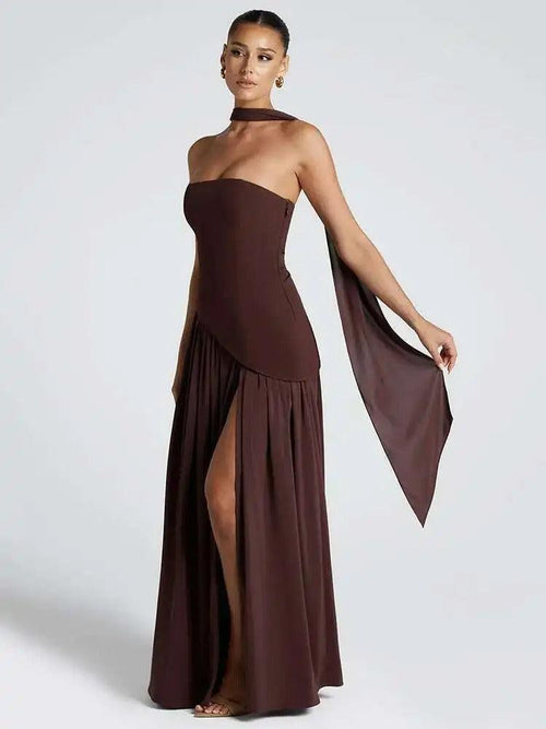 Robe Longue de Soirée Bustier Fendue Joséphine