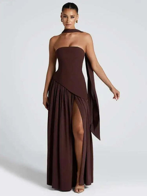 Robe Longue de Soirée Bustier Fendue Joséphine