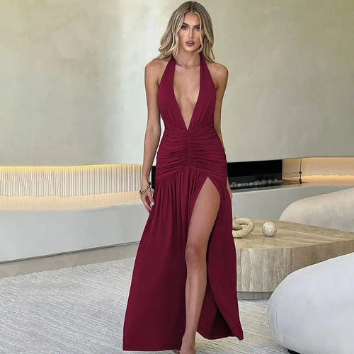 Robe longue de soirée dos nu Camille - Bordeaux / XS