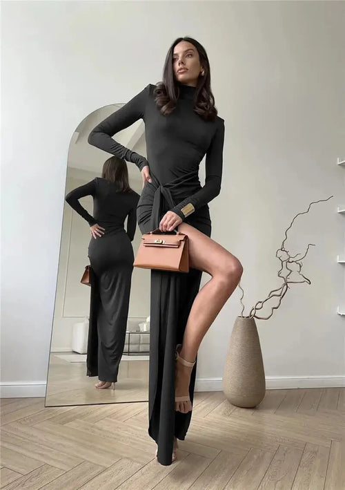 Robe Longue de Soirée Manches Longues Élodie - Noir / XS