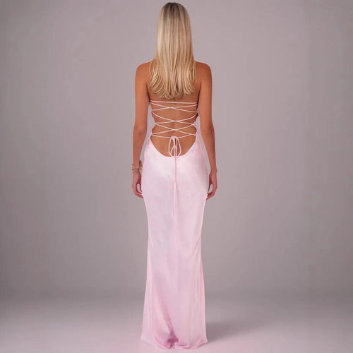 Robe Longue Dos Nu en Satin Cassis