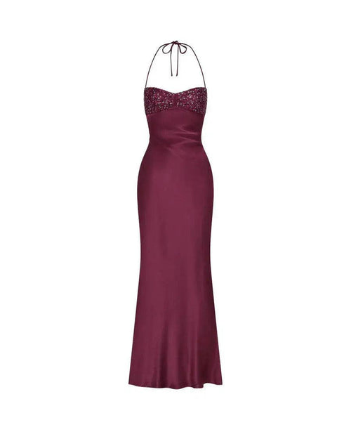 Robe Longue Dos Nu en Satin Cassis
