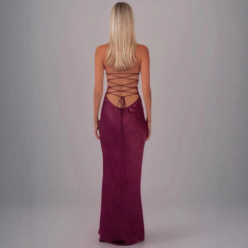 Robe Longue Dos Nu en Satin Cassis