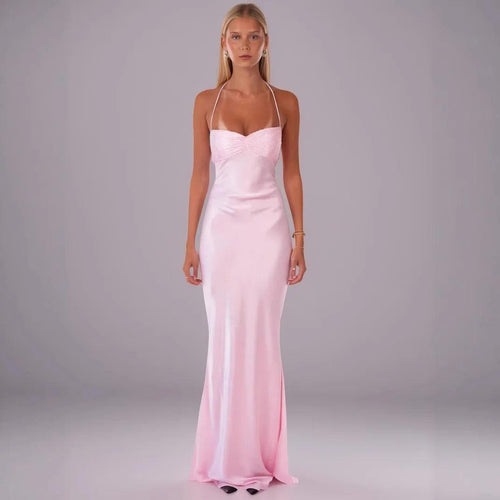 Robe Longue Dos Nu en Satin Cassis