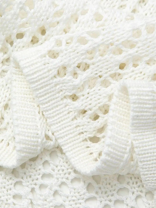 Robe Longue en Crochet à Manches Évasées Amarante