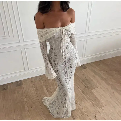Robe Longue en Dentelle Épaules Dénudées Laetitia