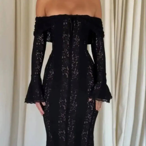 Robe Longue en Dentelle Épaules Dénudées Laetitia