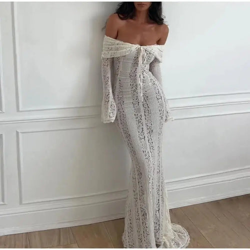 Robe Longue en Dentelle Épaules Dénudées Laetitia