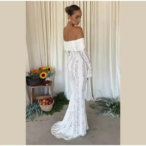 Robe Longue en Dentelle Épaules Dénudées Laetitia - Blanc / XS