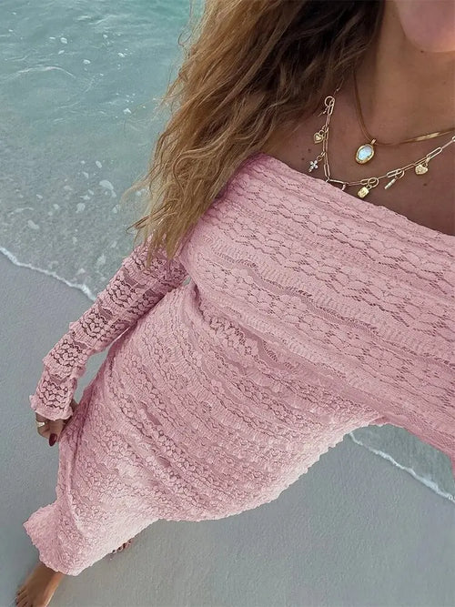 Robe Longue en Dentelle Suzanne - Rose / XS