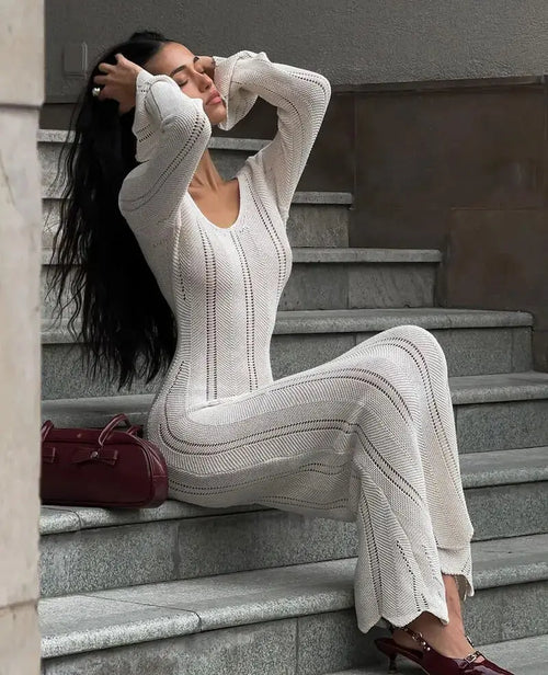 Robe Longue en Maille Crochet Myrtille