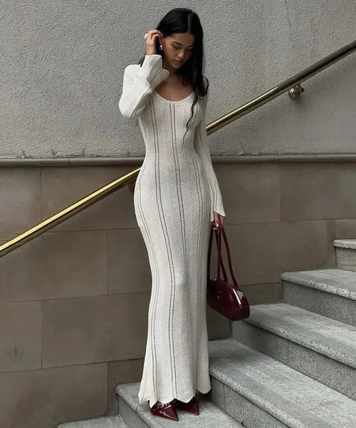Robe Longue en Maille Crochet Myrtille