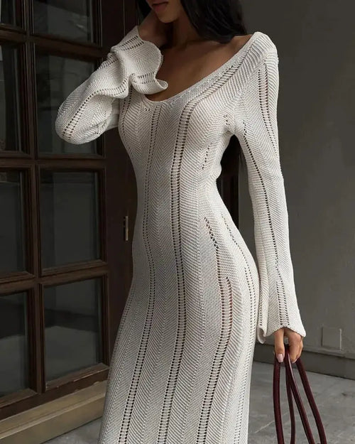 Robe Longue en Maille Crochet Myrtille