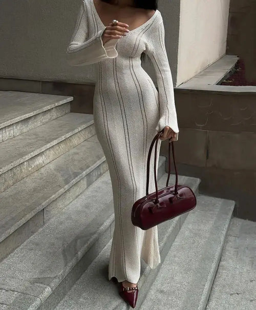 Robe Longue en Maille Crochet Myrtille