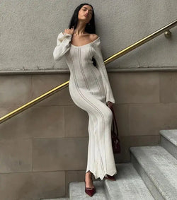 Robe Longue en Maille Crochet Myrtille