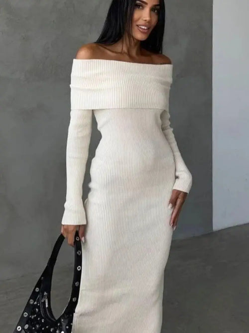 Robe Longue en Maille Épaules Dénudées Frédérique