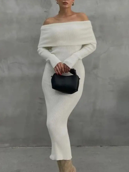 Robe Longue en Maille Épaules Dénudées Frédérique