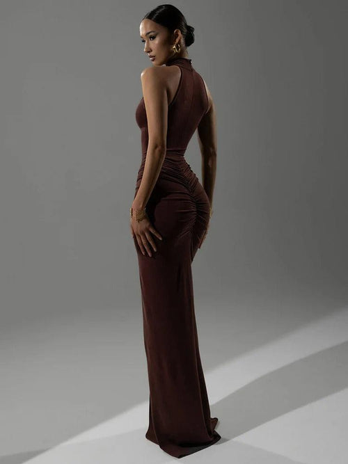 Robe Longue Fendue à Col Licou Lino