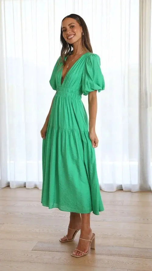 Robe Longue Fluide à Manches Bouffantes Eléonore
