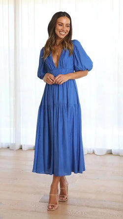 Robe Longue Fluide à Manches Bouffantes Eléonore