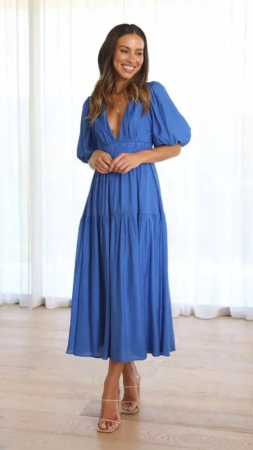 Robe Longue Fluide à Manches Bouffantes Eléonore
