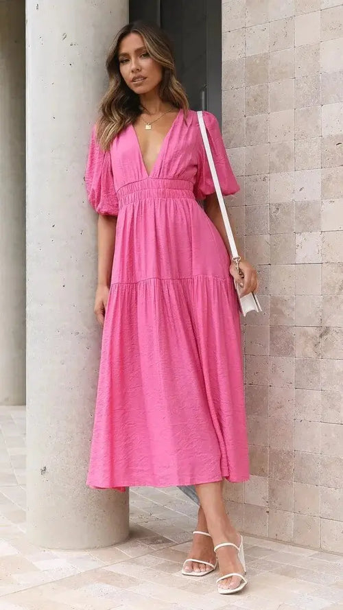 Robe Longue Fluide à Manches Bouffantes Eléonore