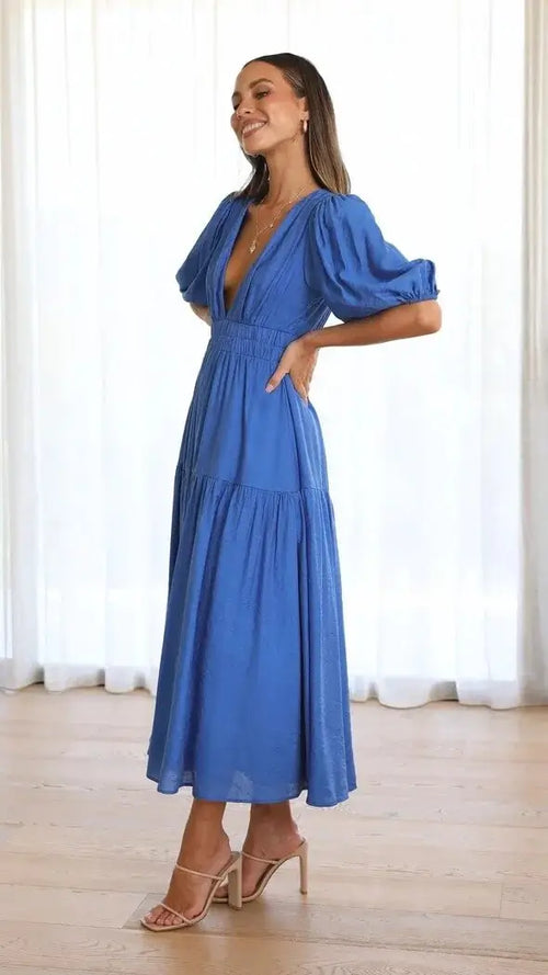 Robe Longue Fluide à Manches Bouffantes Eléonore