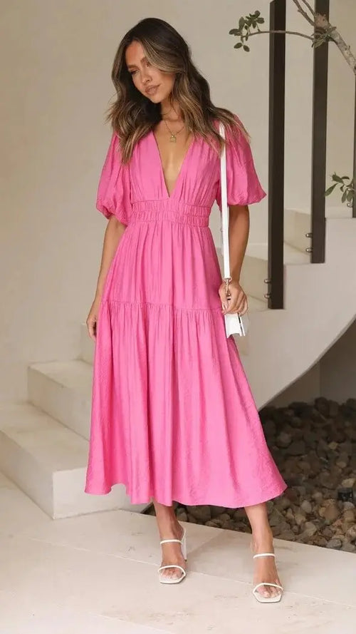 Robe Longue Fluide à Manches Bouffantes Eléonore