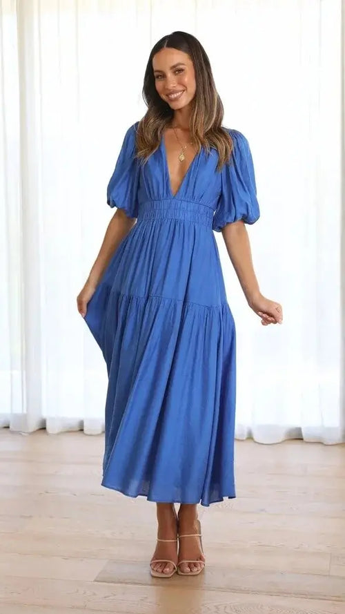 Robe Longue Fluide à Manches Bouffantes Eléonore
