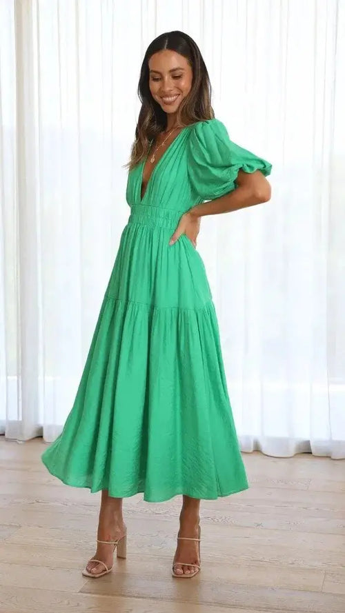 Robe Longue Fluide à Manches Bouffantes Eléonore