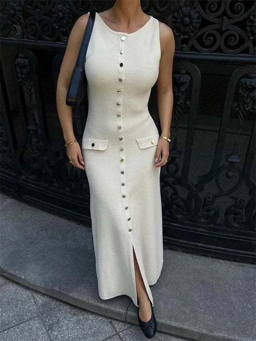 Robe Longue Sans Manches Boutonnée Riviera