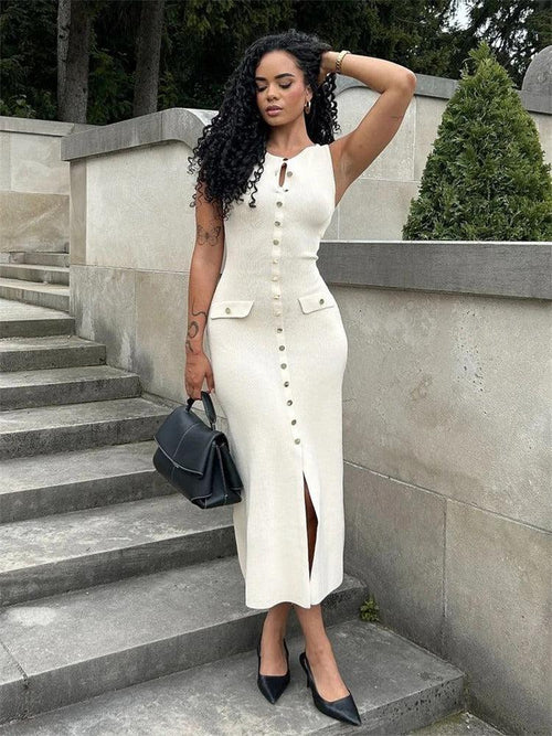 Robe Longue Sans Manches Boutonnée Riviera