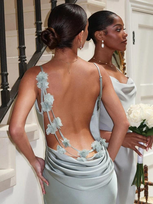 Robe longue satinée dos nu Lina