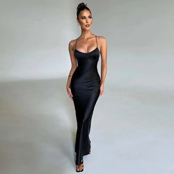 Robe Longue Satinée Dos Nu Sixtine - Noir / XS