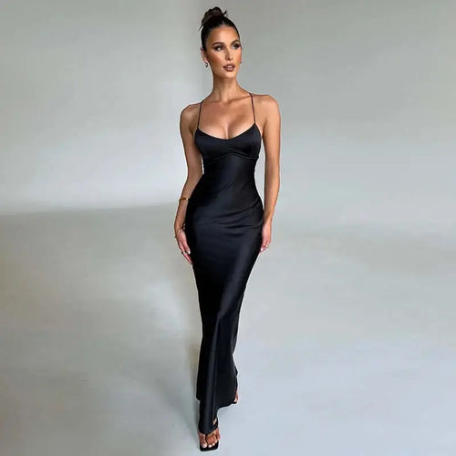 Robe Longue Satinée Dos Nu Sixtine - Noir / XS