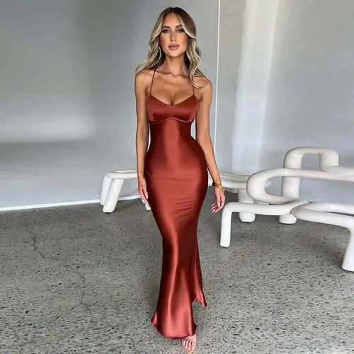 Robe Longue Satinée Dos Nu Sixtine - Orange / XS