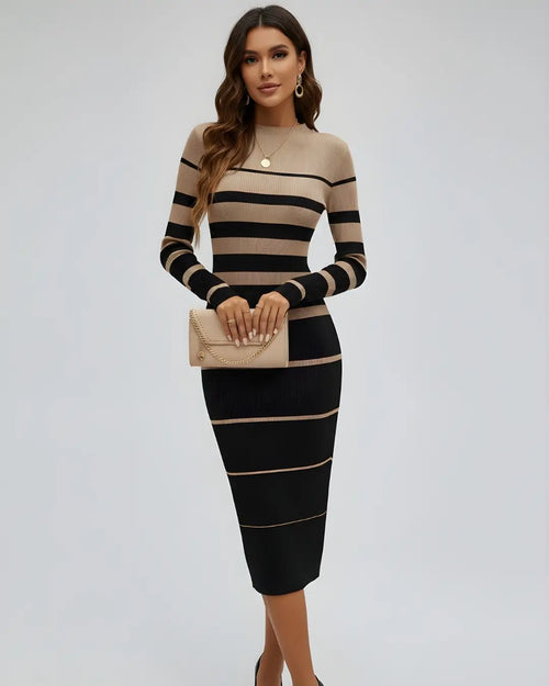 Robe Mi-Longue Moulante Rayée Deauville - Noir / 34