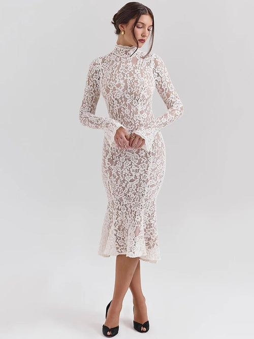 Robe Midi Ajustée en Dentelle Sienna