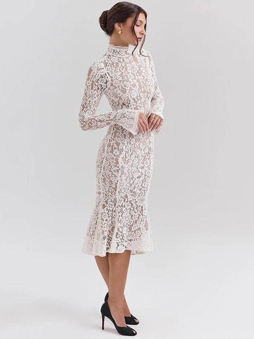 Robe Midi Ajustée en Dentelle Sienna