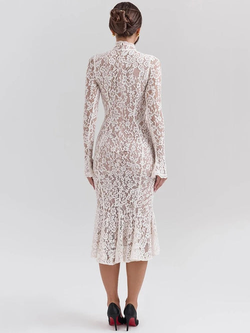 Robe Midi Ajustée en Dentelle Sienna